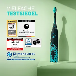 Звукова зубна щітка happybrush Eco VIBE 3 Набір з 2 шт. Чорний/М’ята та Білий/М’ята synthetic.ua - Фото 1