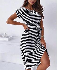 Женское летнее стильное платье в полоску GF04172 цвет черный размер 46/48 synthetic.ua - Фото 1