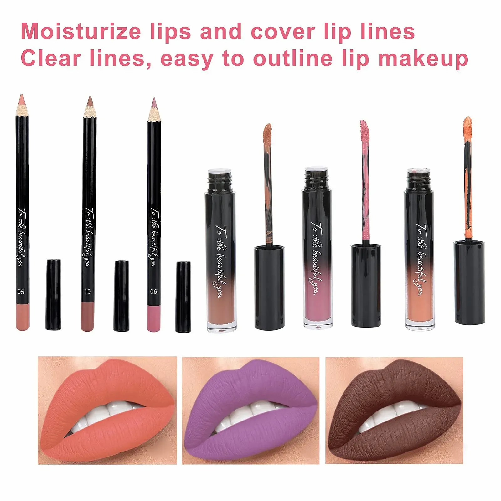 Набір блисків для губ та олівців для губ 6 шт, фото №2