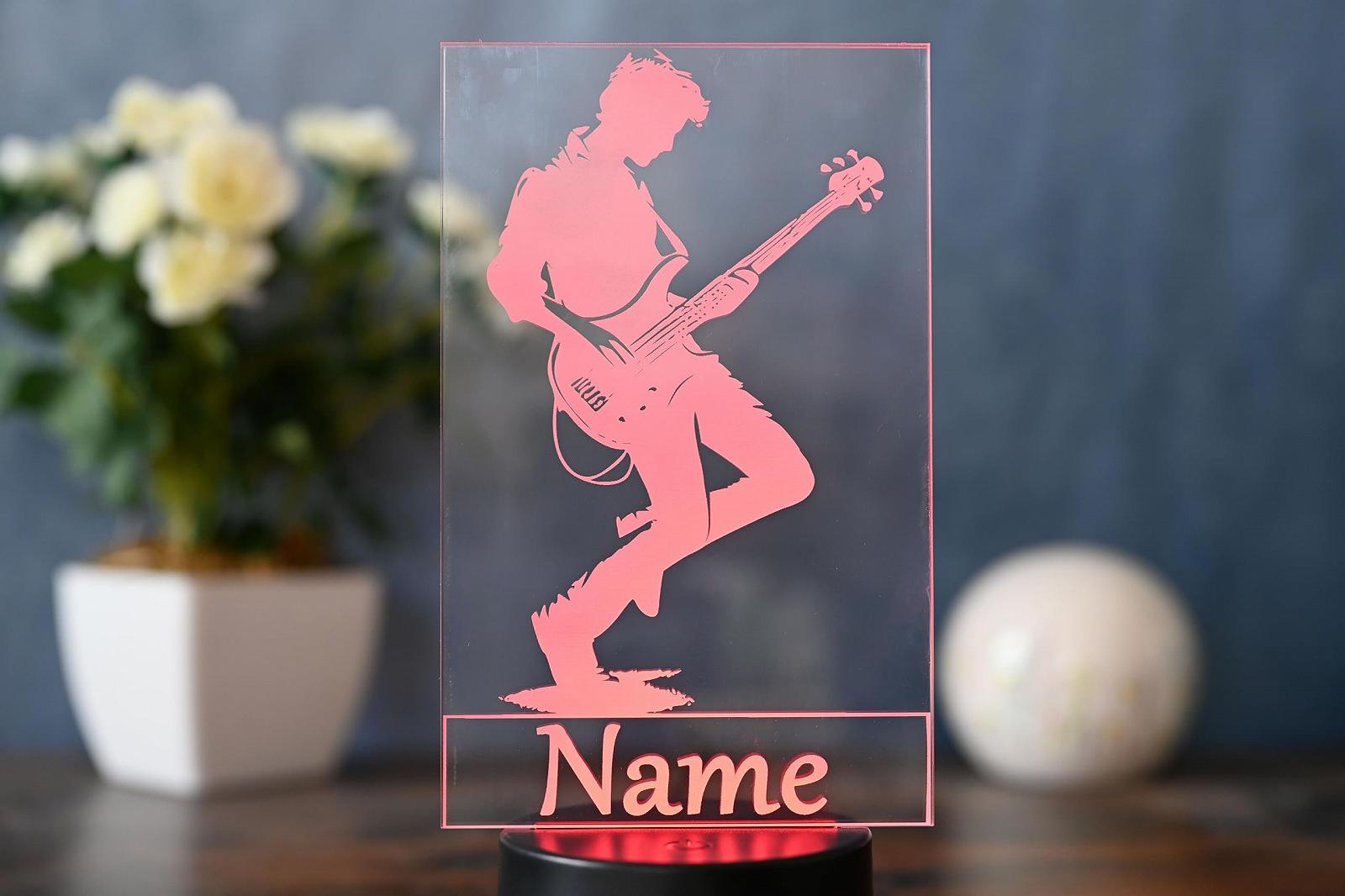 Настольная светодиодная лампа Бас-гитара Персонализированная Диммируемая Пульт Акрил Черная, фото №3