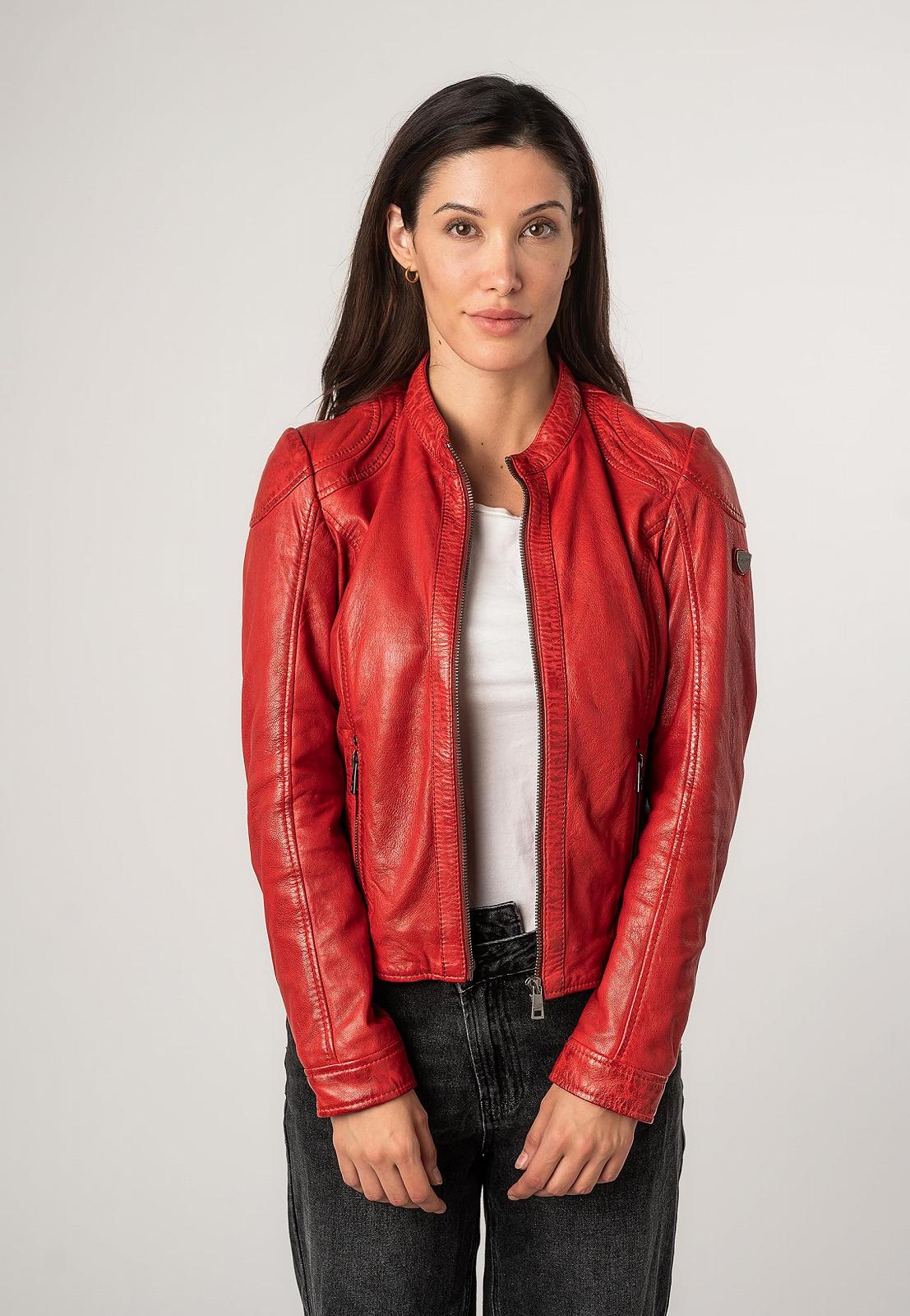 Куртка Жіноча Mauritius зі шкіри ягняти наппа з капюшоном Червона, фото №5