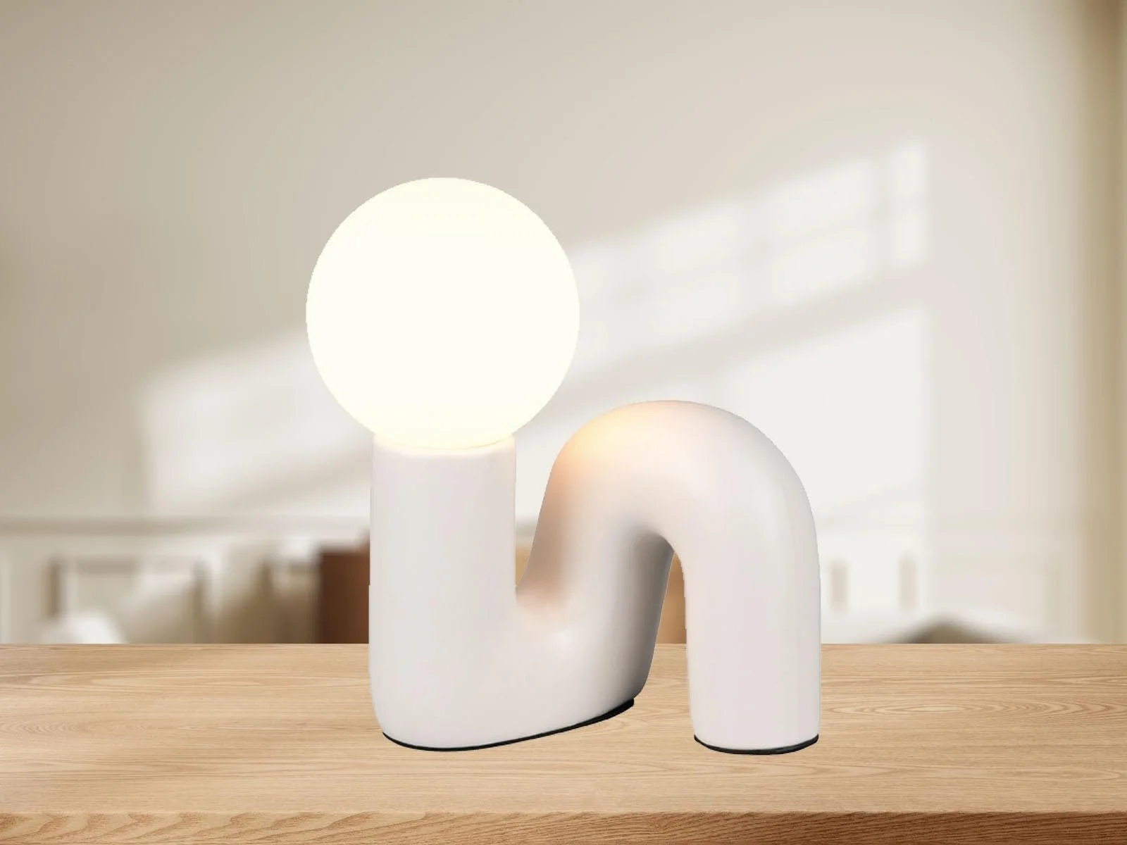 Настільна лампа meineWunschleuchte керамічна з білою скляною кулею Висота 21,5 см Сіра, фото №3