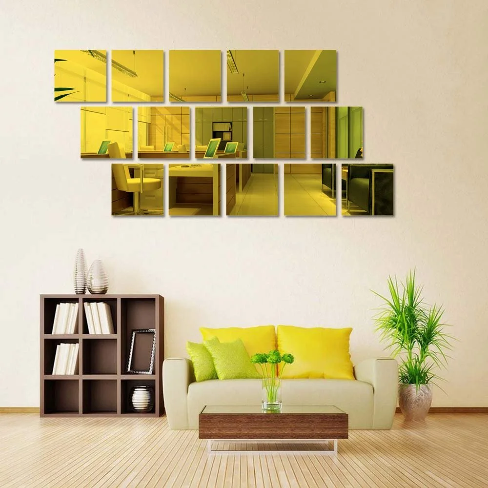 Наклейки на стіну Акрилові дзеркальні квадратні 15 шт. 15 см Золотисті, фото №4 Наклейки на стіну Акрилові дзеркальні квадратні 15 шт. 15 см Золотисті, фото №4