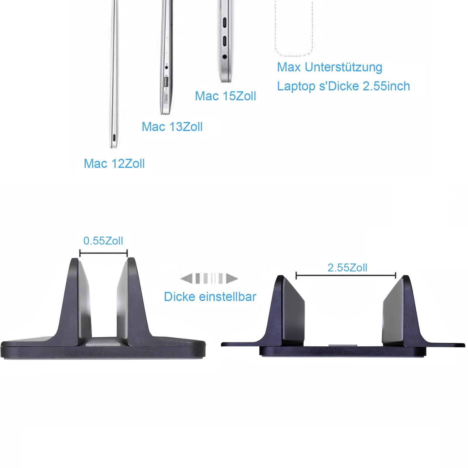 Вертикальная подставка для ноутбука алюминиевая регулируемая для MacBook Pro/Air, iPad, Samsung, Huawei, Surface, Dell, HP, Lenovo и других (черная), фото №3 Вертикальная подставка для ноутбука алюминиевая регулируемая для MacBook Pro/Air, iPad, Samsung, Huawei, Surface, Dell, HP, Lenovo и других (черная), фото №3