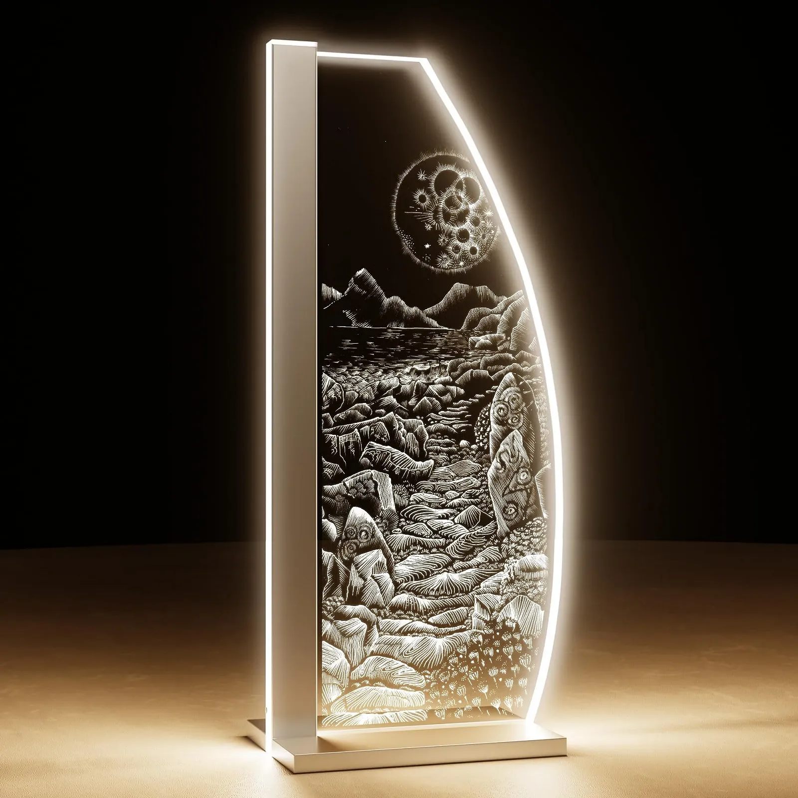 Настільна лампа Highlands Sail LED скляна з гравіюванням Сріблястий, фото №1