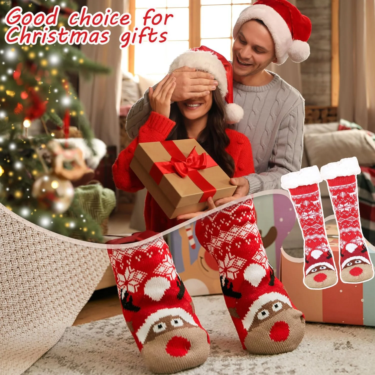 Теплі Різдвяні шкарпетки, 1 пара Теплі шкарпетки-стопери, фото №5