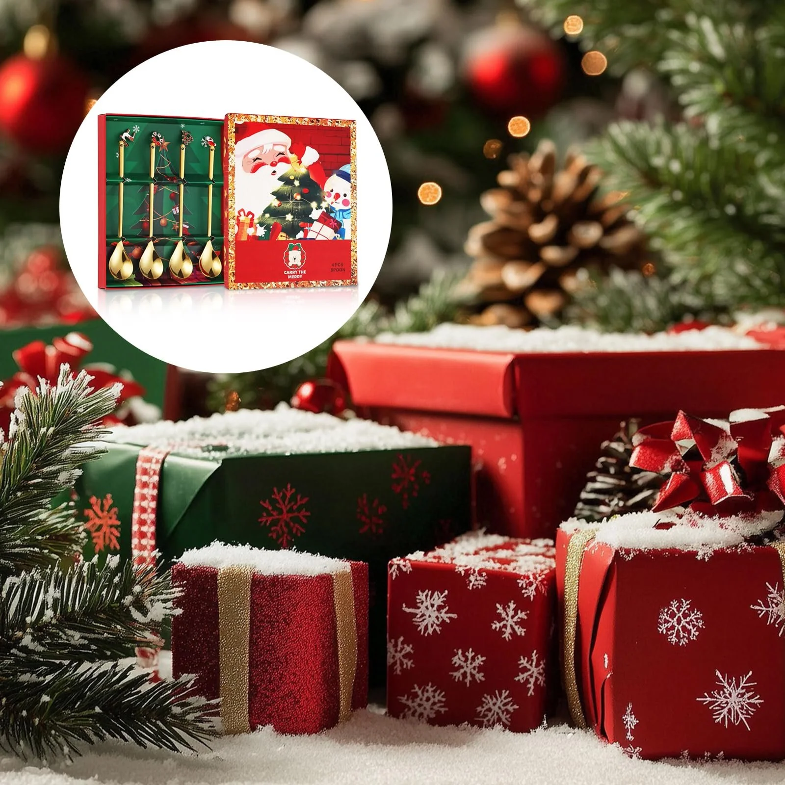 Набір Різдвяних Ложок, 4 шт, Нержавіюча Сталь, 14.5 см, фото №7