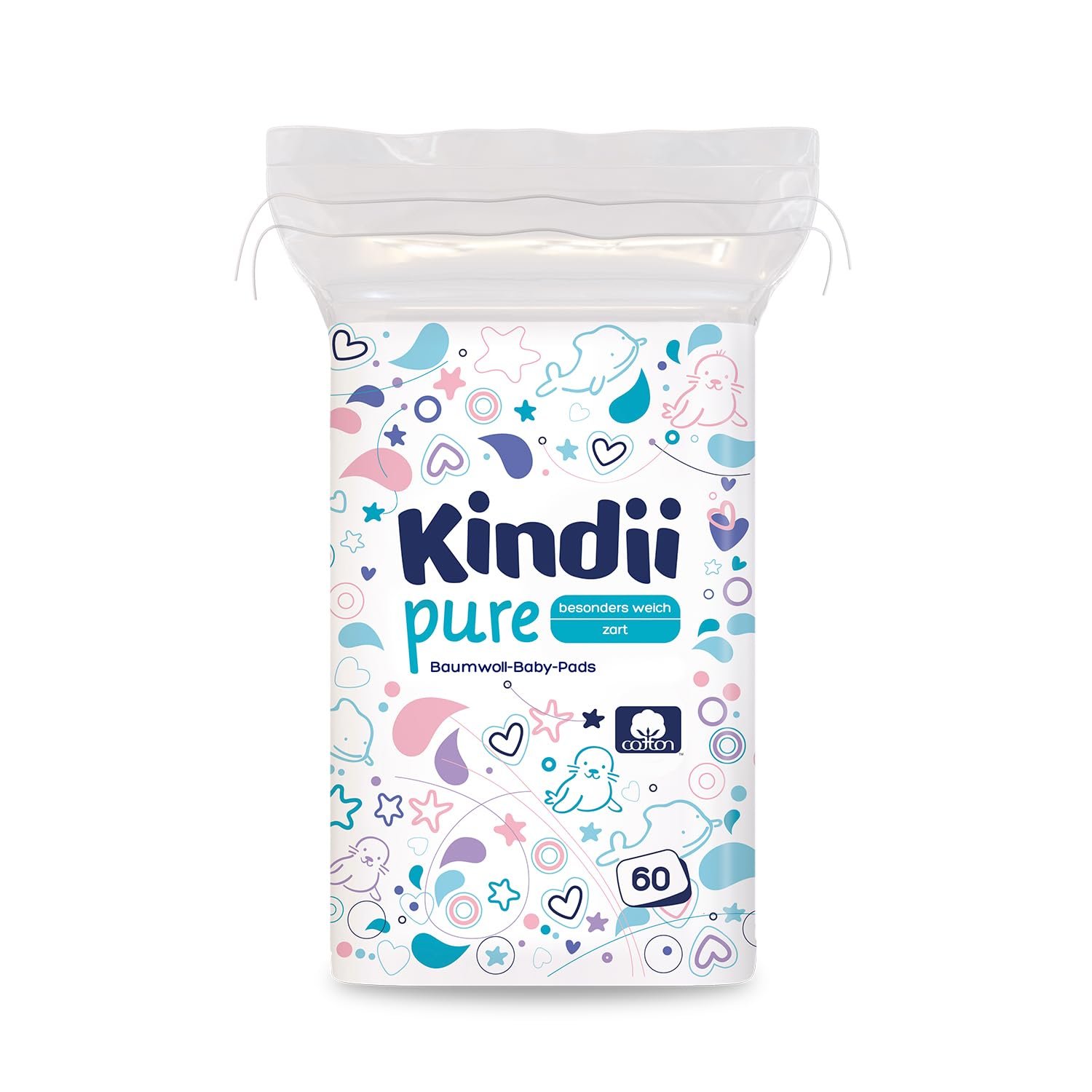 Дитячі подушечки Kindii Pure 100% бавовна Великі квадратні для чутливої шкіри 60 штук, фото №4