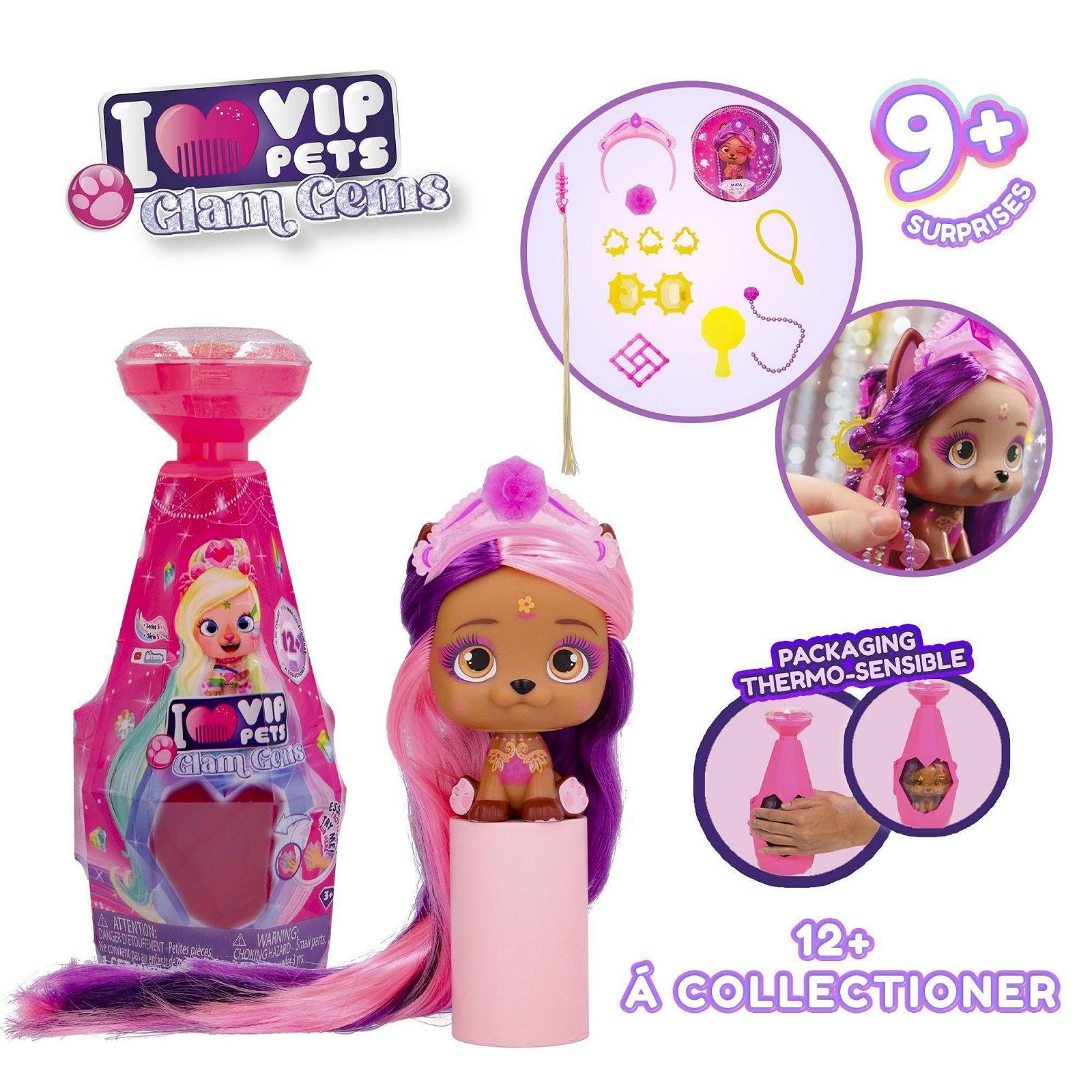 Фігурка VIP PETS Glam Gems S5 Сюрпризний цуцик в блискучому гламурному образі з 30 см довгим волоссям для розчісування та аксесуарами з дорогоцінного каміння для ідеального блискучого стилю - Подарунок для хлопчиків 3+, фото №9