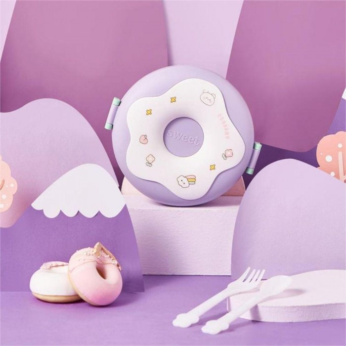 Круглий ланч бокс з пристроями Donut 1000 мл фіолетовий, фото №3