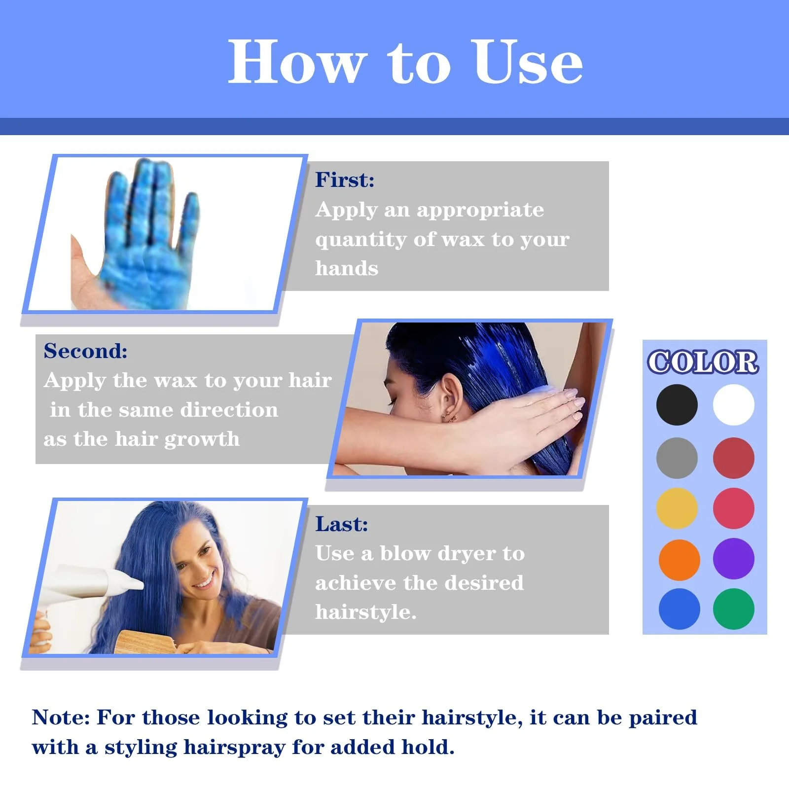 Тимчасова фарба для волосся Ultramarine HaiolorPro, змивна, віск для волосся для чоловіків і жінок, фото №6 Тимчасова фарба для волосся Ultramarine HaiolorPro, змивна, віск для волосся для чоловіків і жінок, фото №6