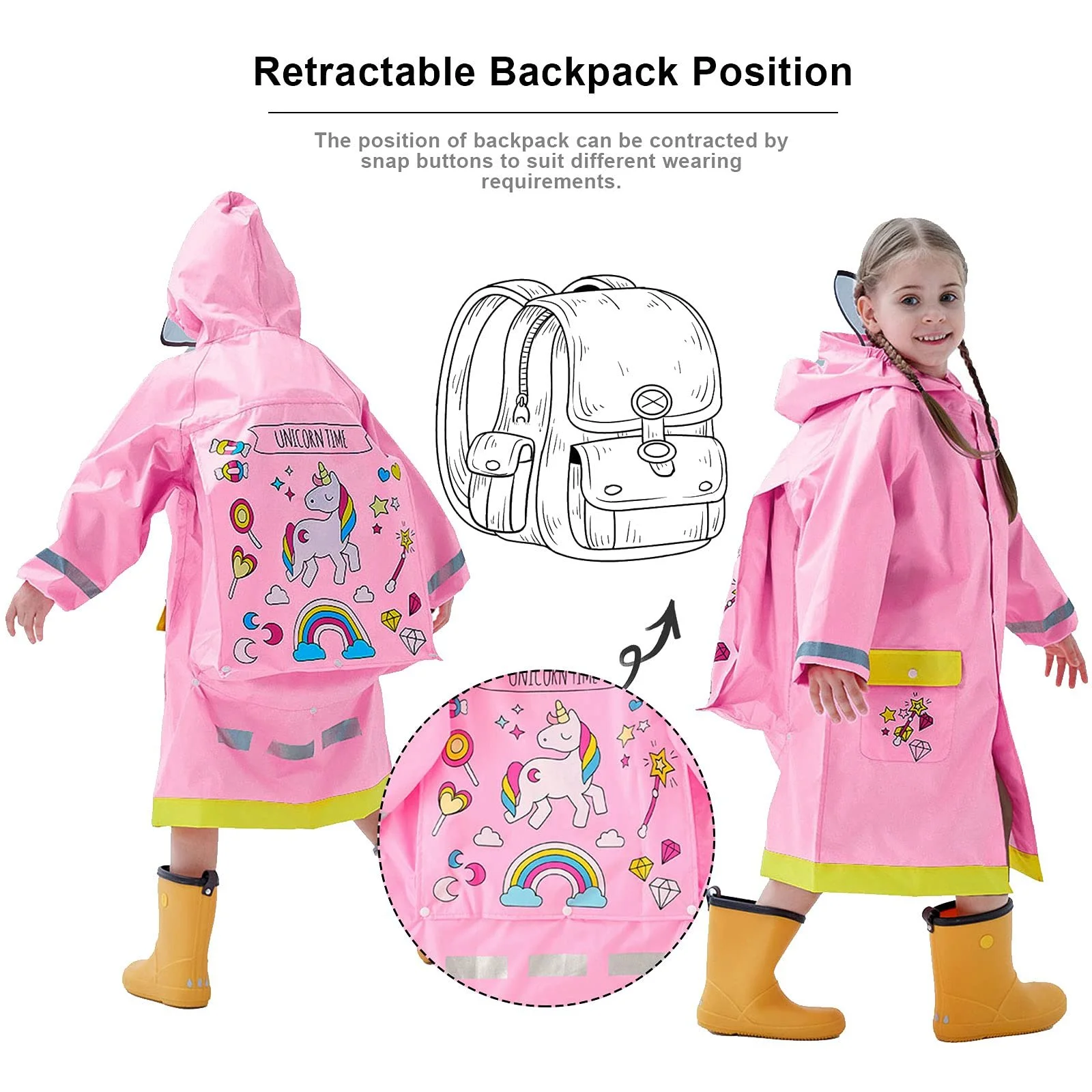 Детский дождевик Baogaier для девочек и мальчиков, дождевое пончо, дождевой костюм, дождевик, дышащий, водонепроницаемый, цельный, легкий, уличный, общий, дождевик Softshell для спорта, школы, унисекс, 3-12 лет, фото №4