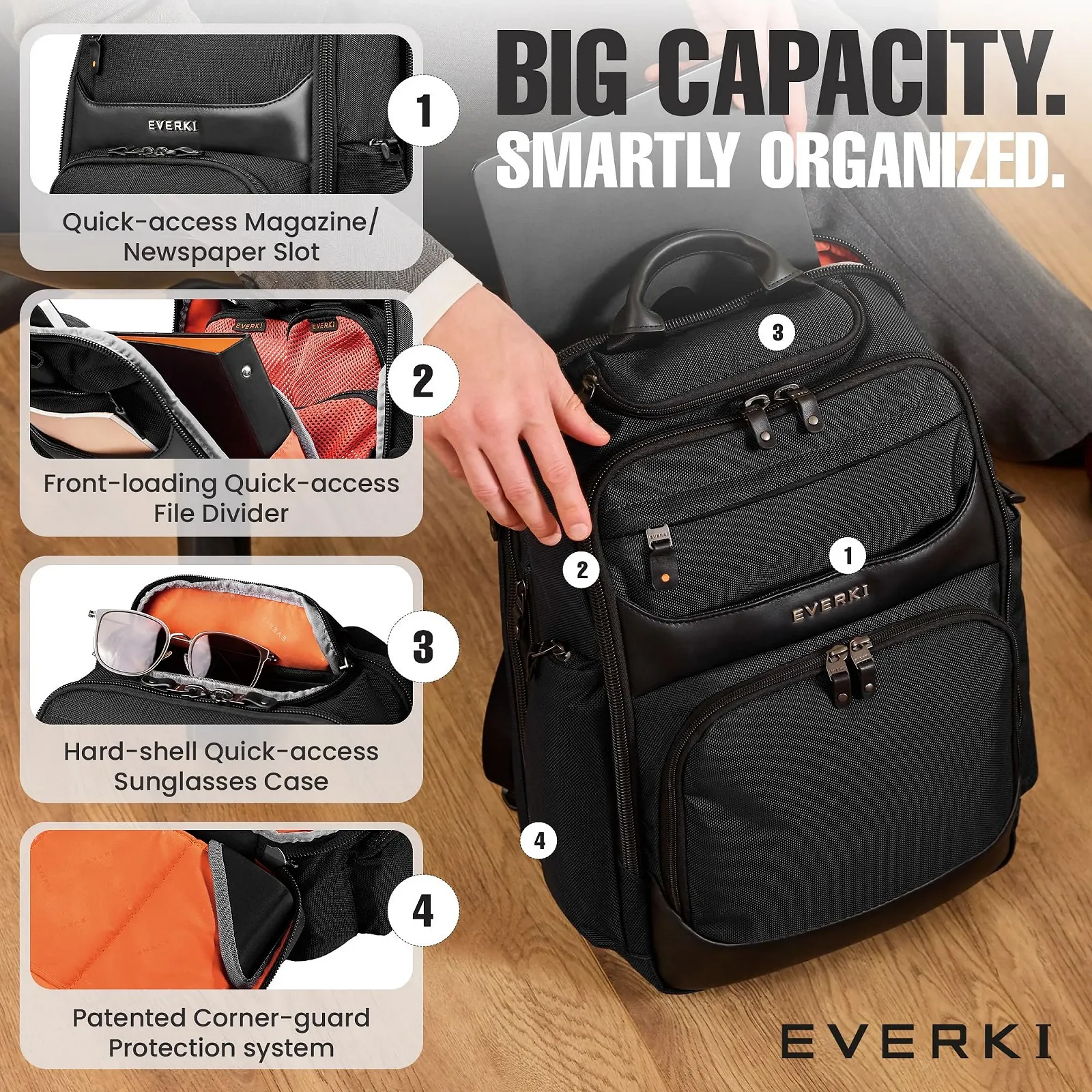 Бізнес-рюкзак Everki Onyx Ballistic Nylon and Leather 15.6 inches Black, фото №5