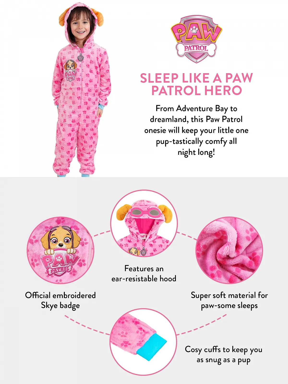Комбінезон PAW PATROL Skye Піжама для дівчаток Флісові дитячі піжами, фото №4 Комбінезон PAW PATROL Skye Піжама для дівчаток Флісові дитячі піжами, фото №4