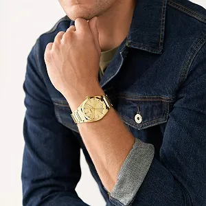 Часы Fossil Everett мужские, кварцевый механизм с тремя стрелками и датой с браслетом из нержавеющей стали или кожи synthetic.ua - Фото 1