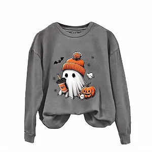 Хеллоуин-свитшот Женский Модный Повседневный Принт Круглый вырез Без капюшона synthetic.ua - Фото 1