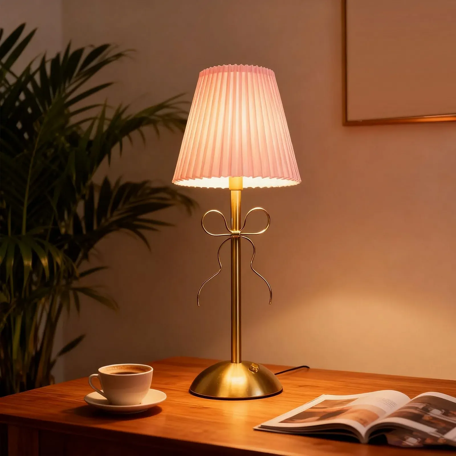 Настільна лампа З бантом LED Акумуляторна Рожевий, фото №5