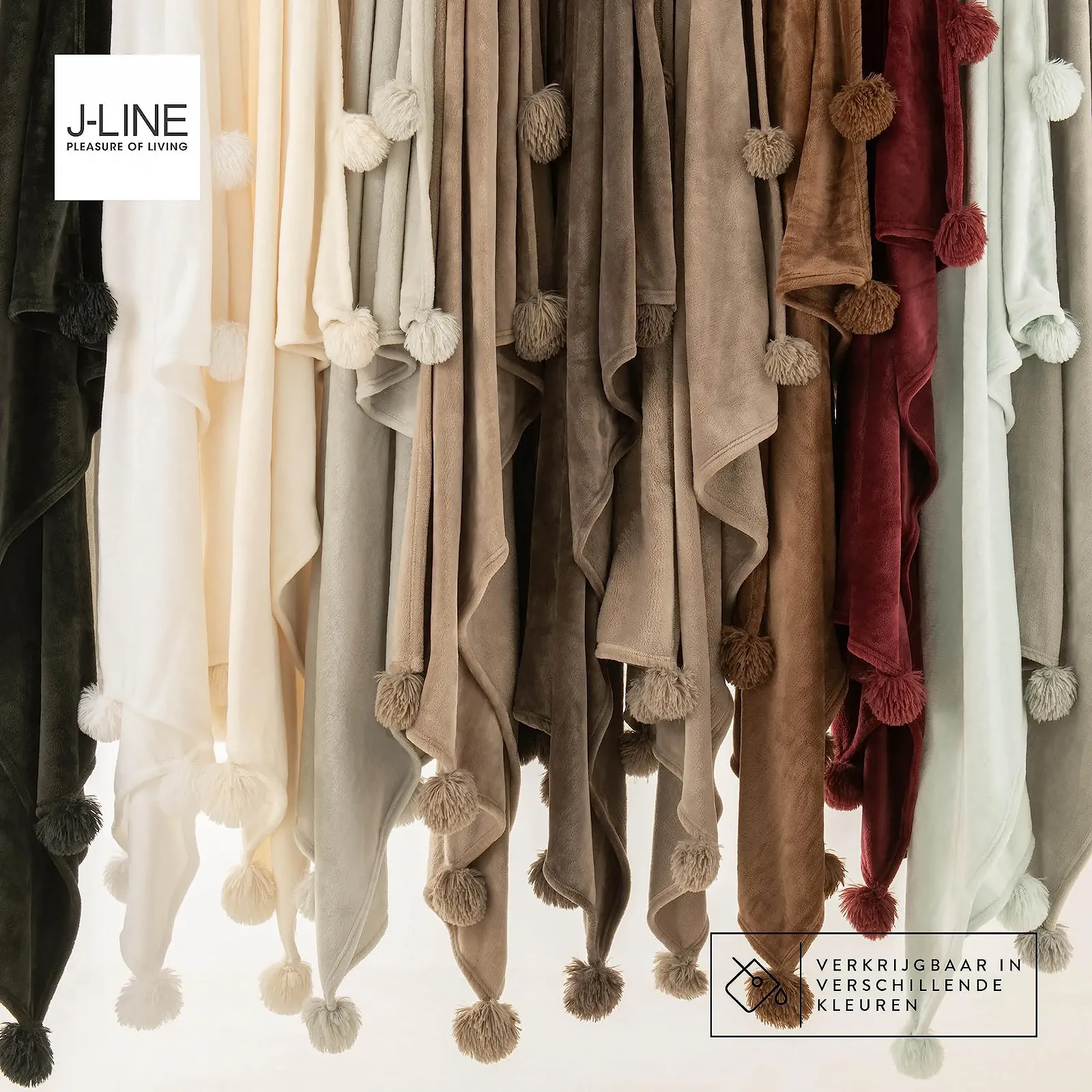 Плед J-Line Pompom - Поліестер - Білий, фото №5