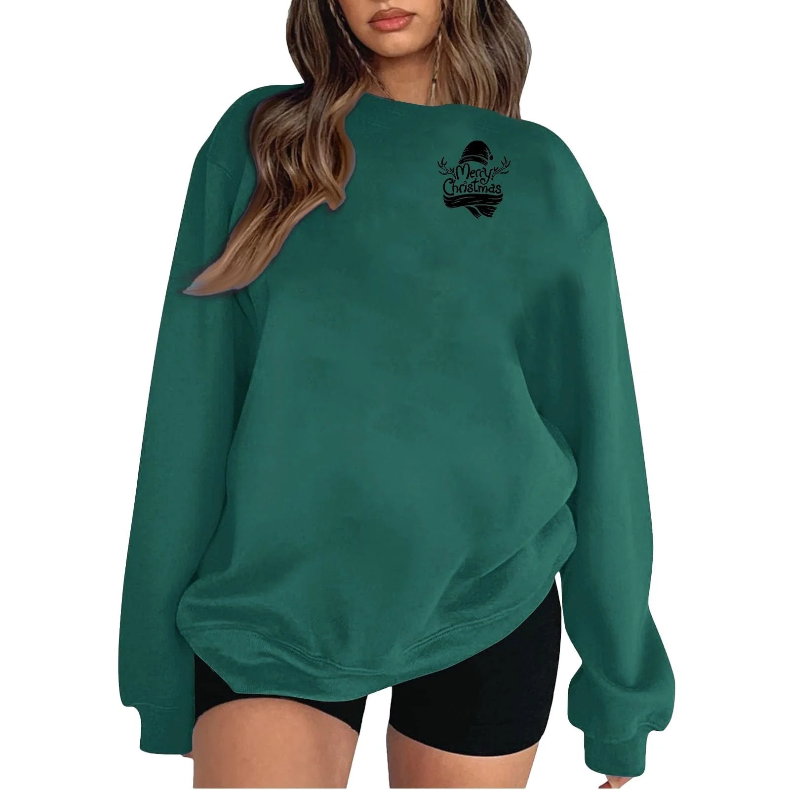 Женский свитшот Xmas 2024 Мягкий зимний свитер Модный повседневный принт Круглый вырез Длинный рукав Топ Свитшот, фото №3