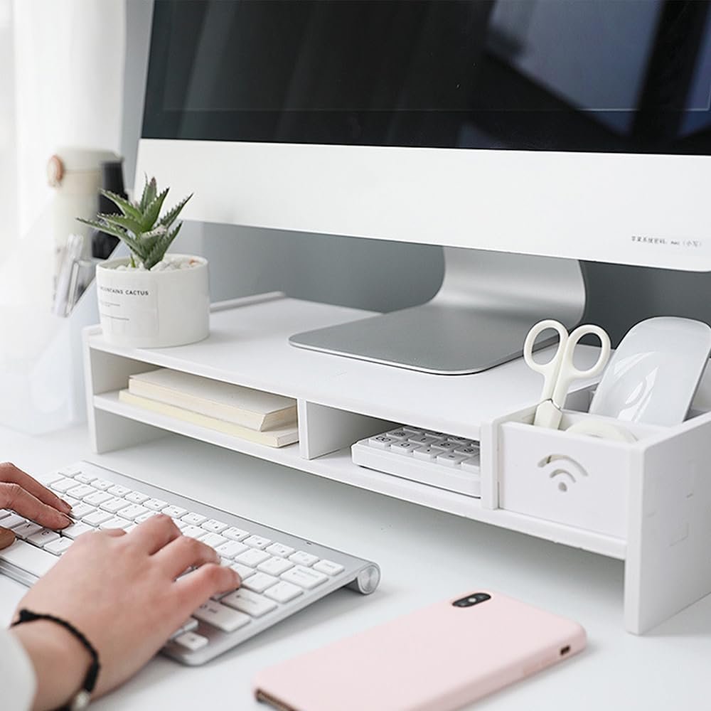 Деревянная Подставка для монитора 2 уровня для столов, Эргономичная Подставка-подъемник для компьютерного монитора с местом для хранения Ноутбука Компьютера iMac ПК Принтера (49 x 20 x 10 см), фото №5