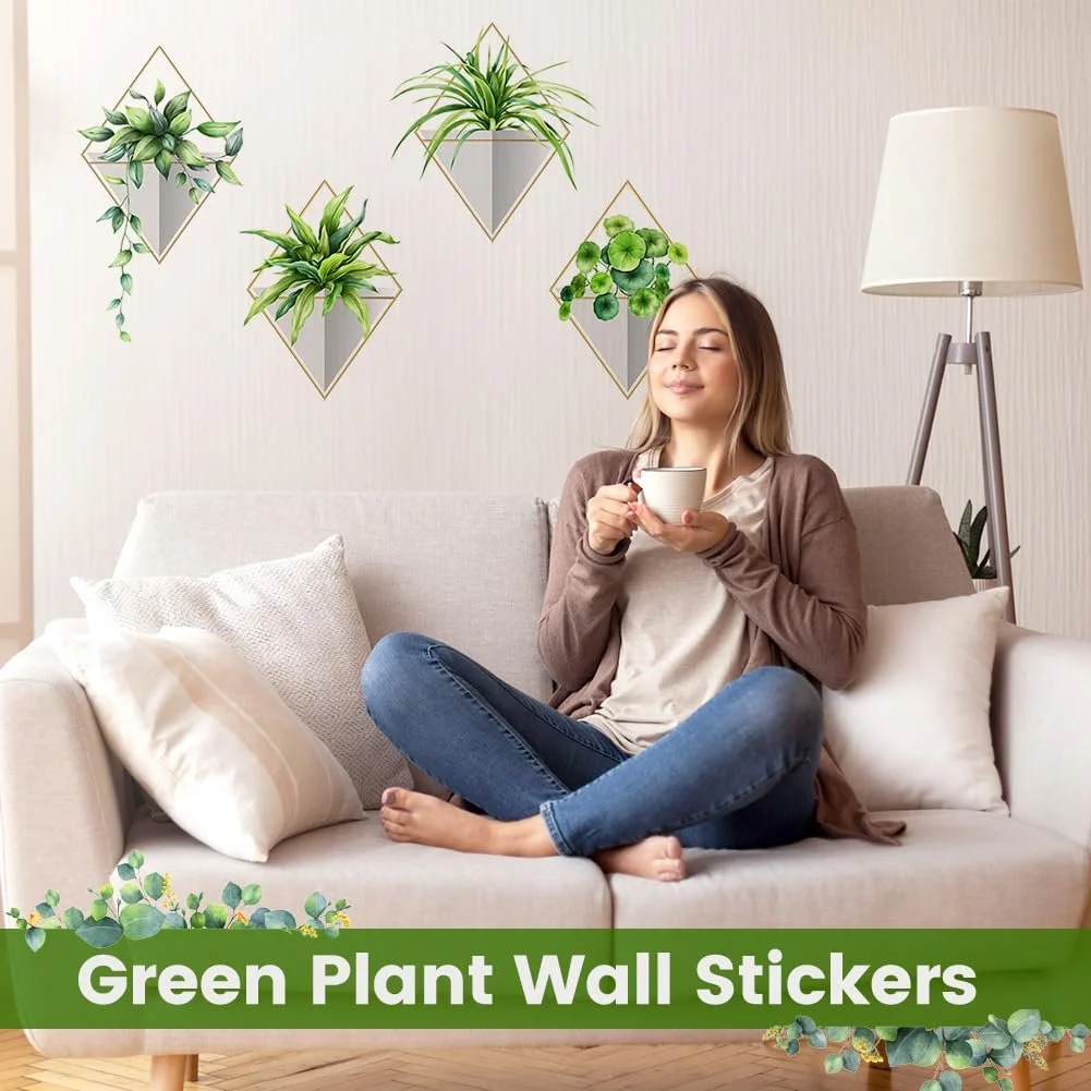 Наклейка на стіну Рослини 4 штуки Реалістичні зелені Самоклеючі Водонепроникні, фото №2
