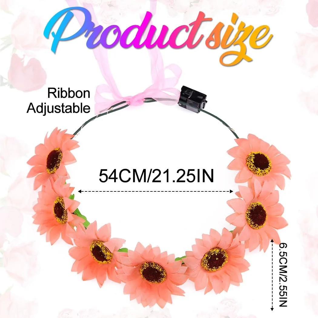 Вінок для волосся соняшники Zoestar LED, фото №7