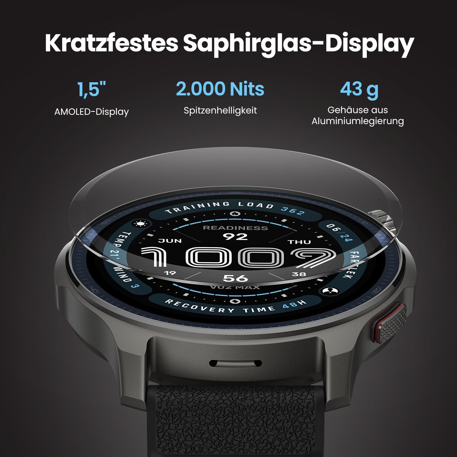 Смарт-годинник Amazfit Balance 2 47 мм, AMOLED 1.5 дюйма, сапфірове скло, фото №3