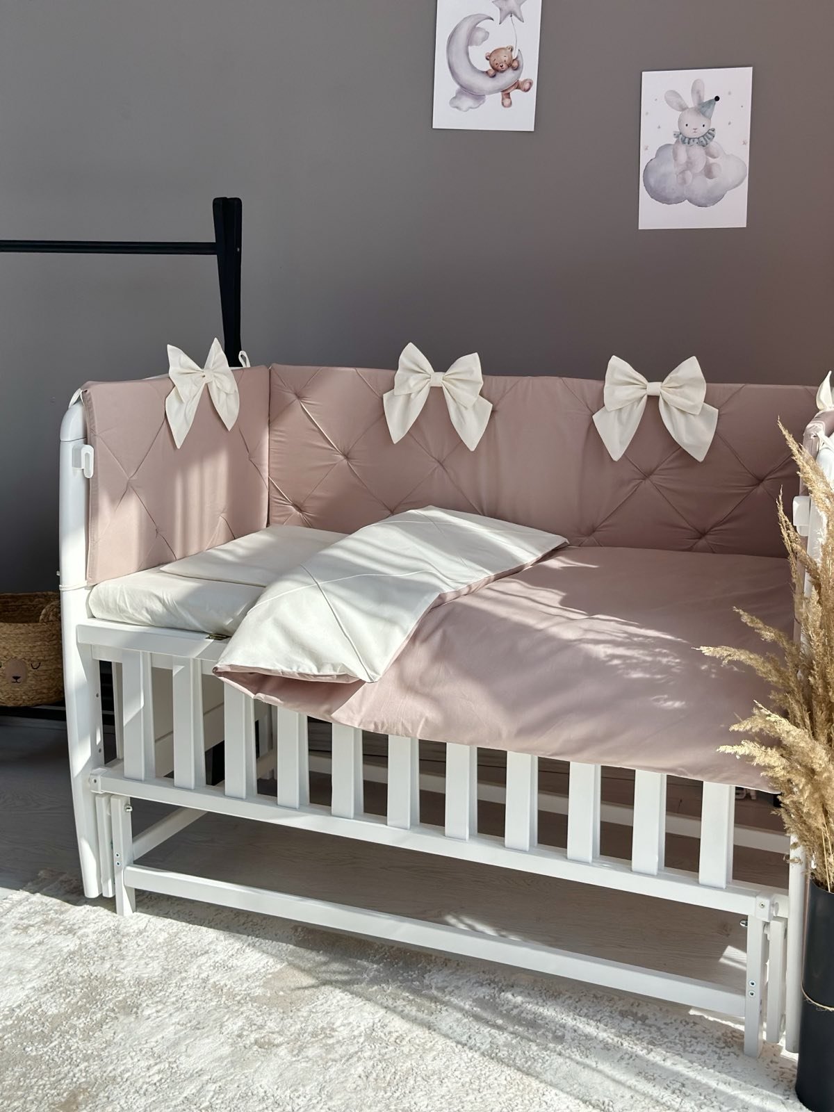 Комплект постільної білизни для новонародженого, стьобані бортики мокко, фото №1