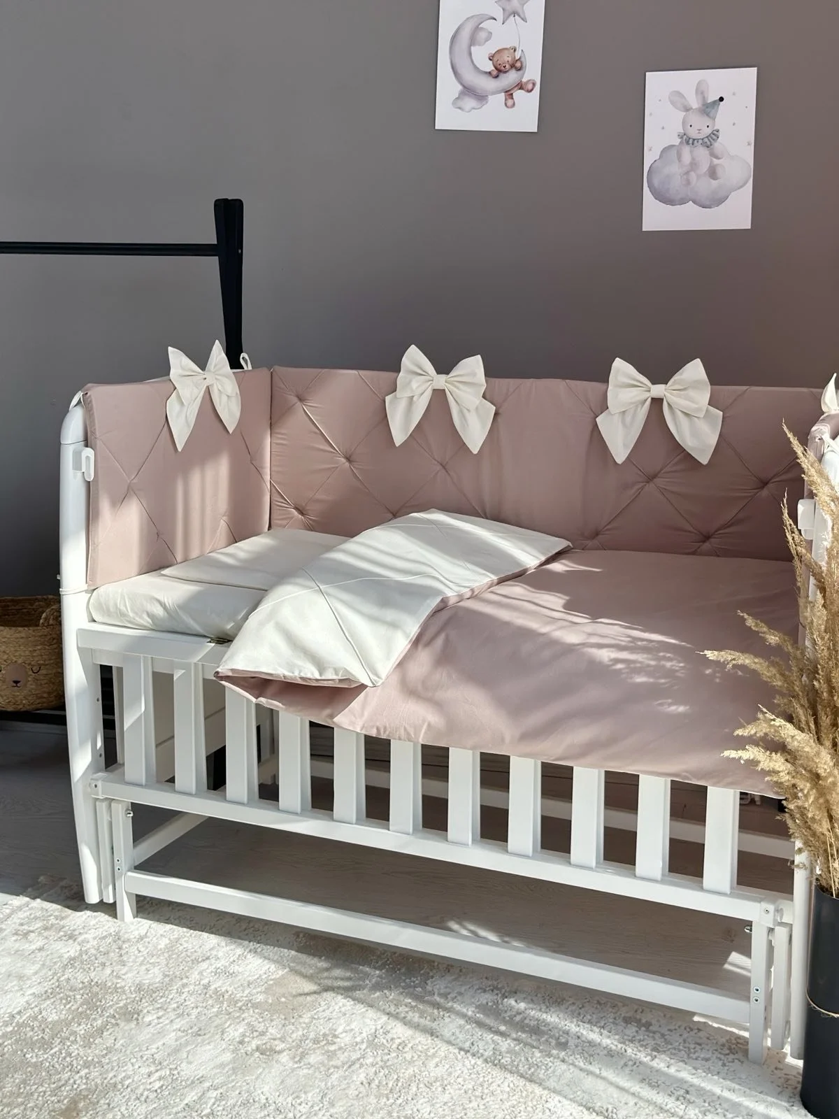 Комплект постельного белья для новорожденного, стеганые бортики мокко, фото №1