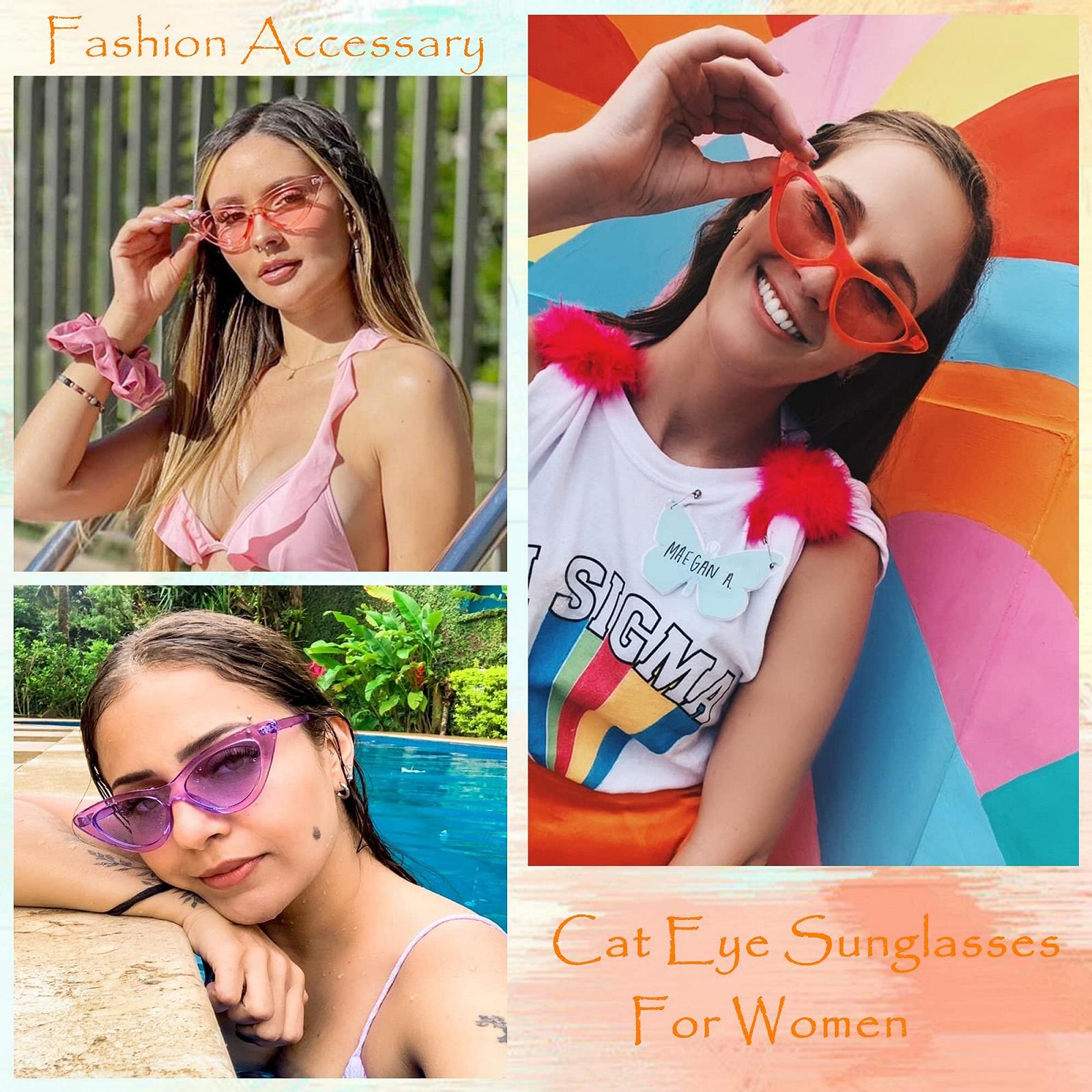 Солнцезащитные Очки Кошачий Глаз Unning Набор 4 Штуки Женские, Винтажные Солнцезащитные Очки Кошачий Глаз, Неоновые Забавные Очки для Женщин, фото №7