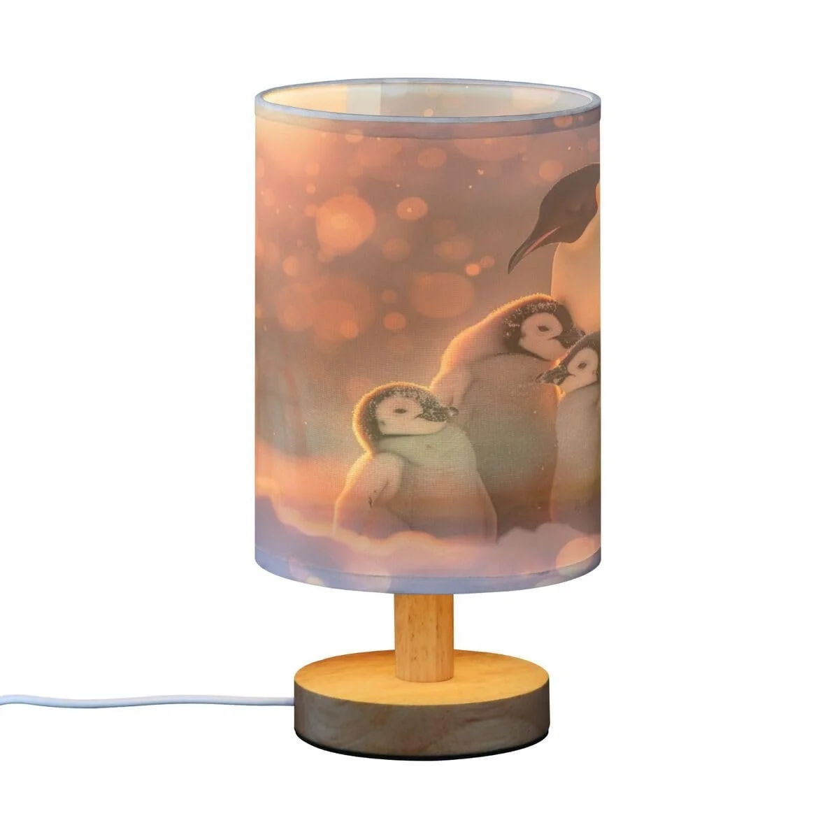 Настільна лампа Cute Penguins Eye Care з лляним абажуром USB, фото №2