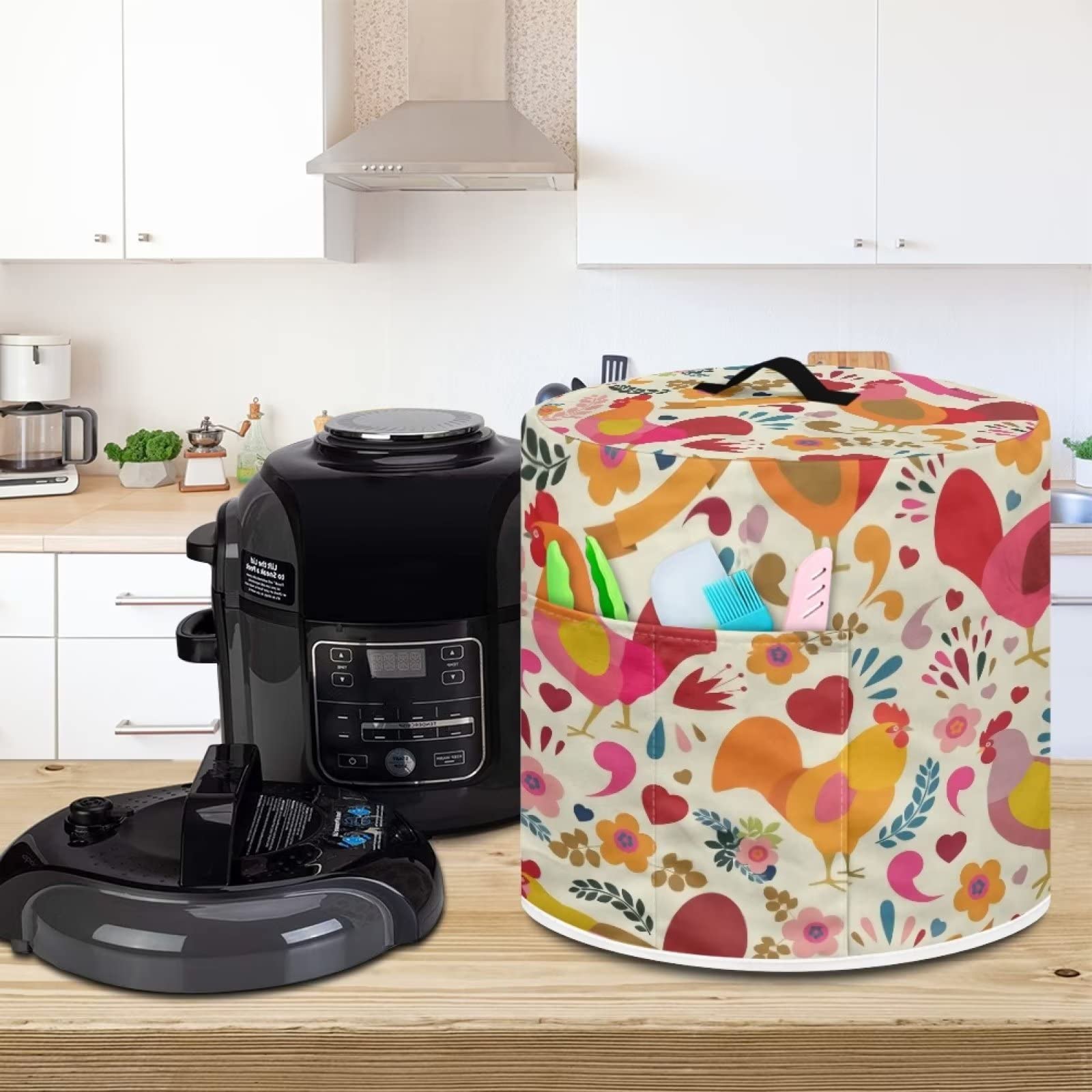 Чехол ZIATUBLES Heart Floral Rooster Slow Cooker для мультиварки 6 Quart, фото №3
