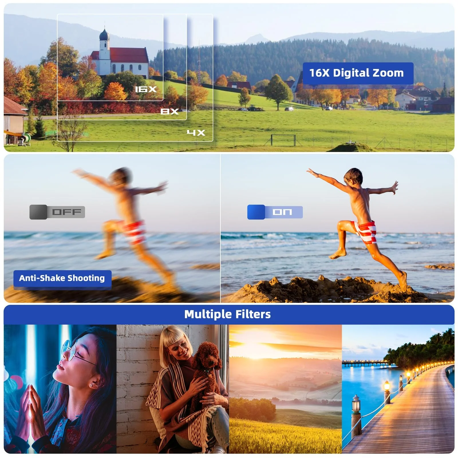 Цифрова фотокамера CCN 48MP 1080P FHD 3,0-дюймовий екран 16X зум 32GB TF-карта Чорний, фото №5