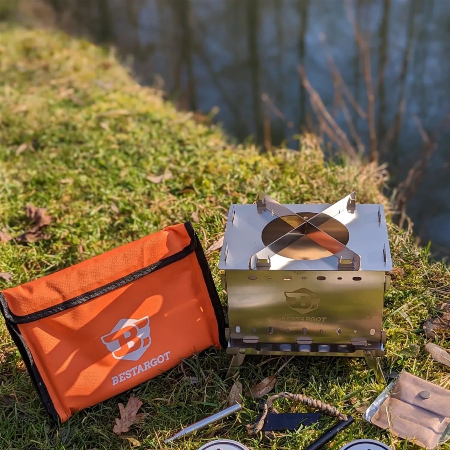 Плита Bestargot Wood Stove Portable Hobo Cooker складная, ветрозащитная, из нержавеющей стали с сумкой для переноски, 3-в-1 многофункциональная для одиночного кемпинга, пеших походов, фото №2