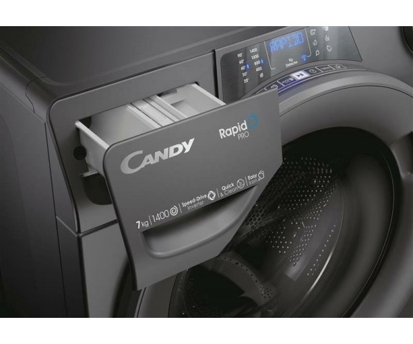 Candy Пральна машина фронтальна 7кг 1400 A 45см дисплей пара інвертор cріблястий, фото №10