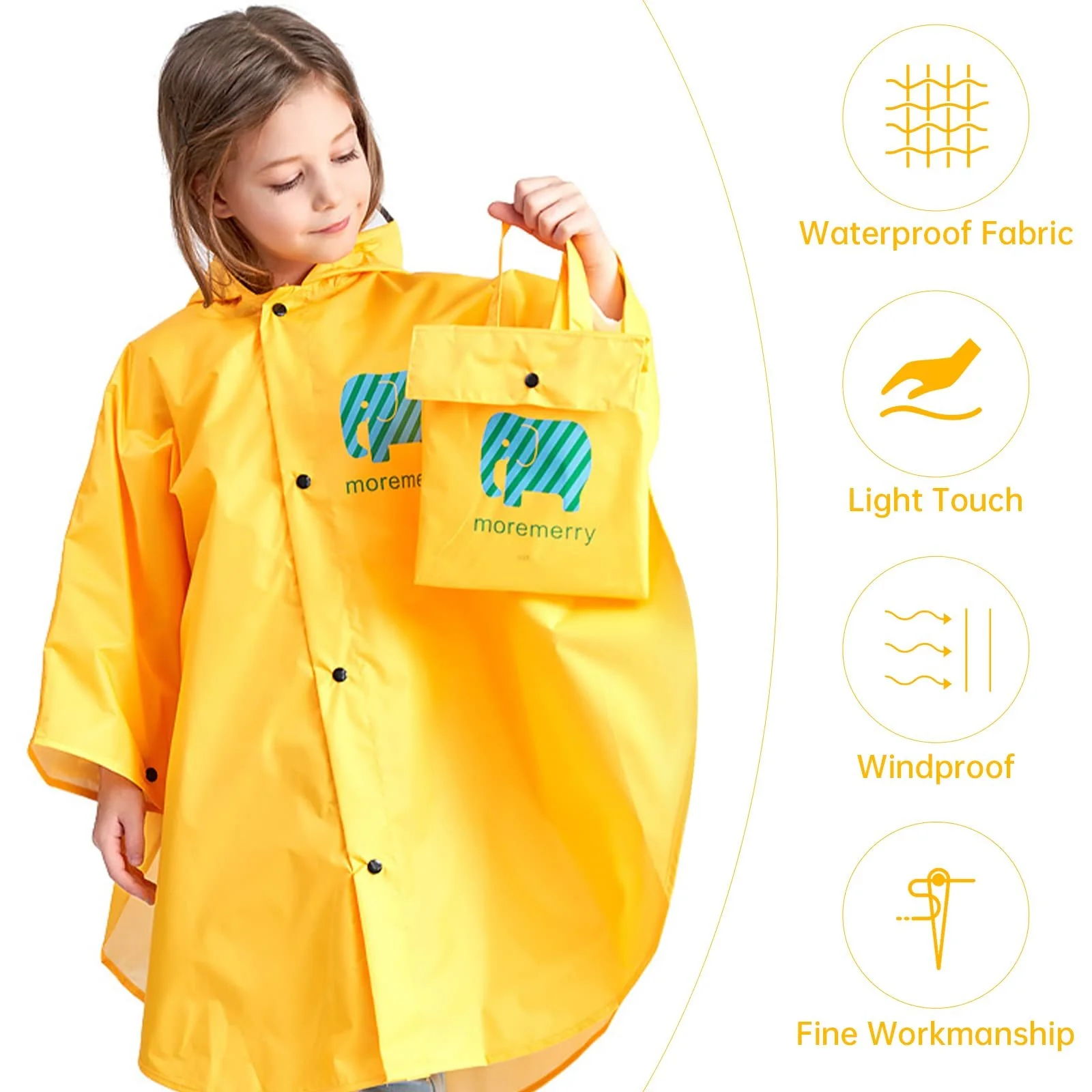 Детское дождевое пончо BWBIKE Водонепроницаемый дождевик Плащ Складная дождевая одежда Милый детский дождевик Унисекс Легкий школьный рюкзак Водонепроницаемый капюшон Дождевик, фото №3