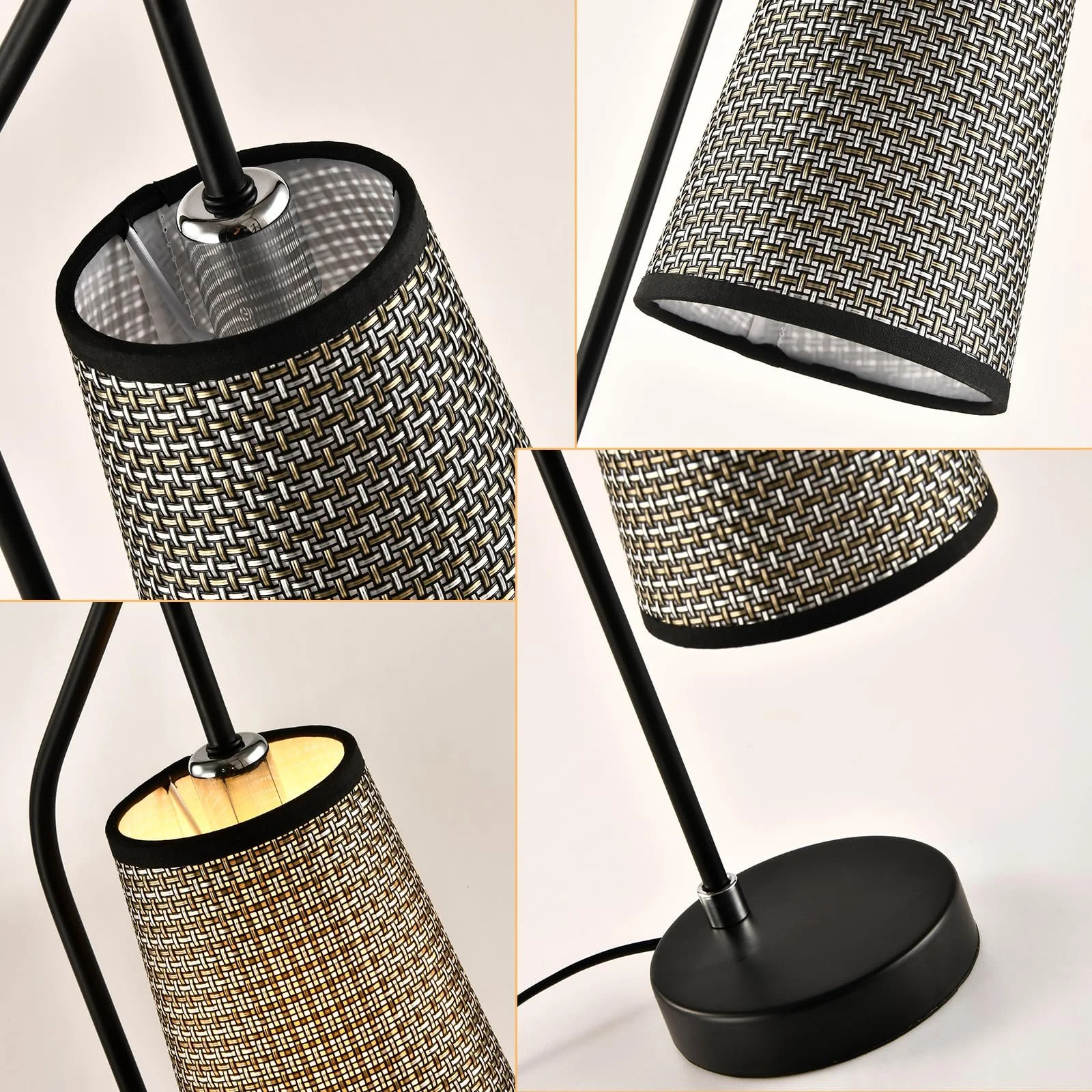Настільна лампа LQWELL Retro Vintage E14 метал бежева тканинна кришка чорна з золотом, фото №5