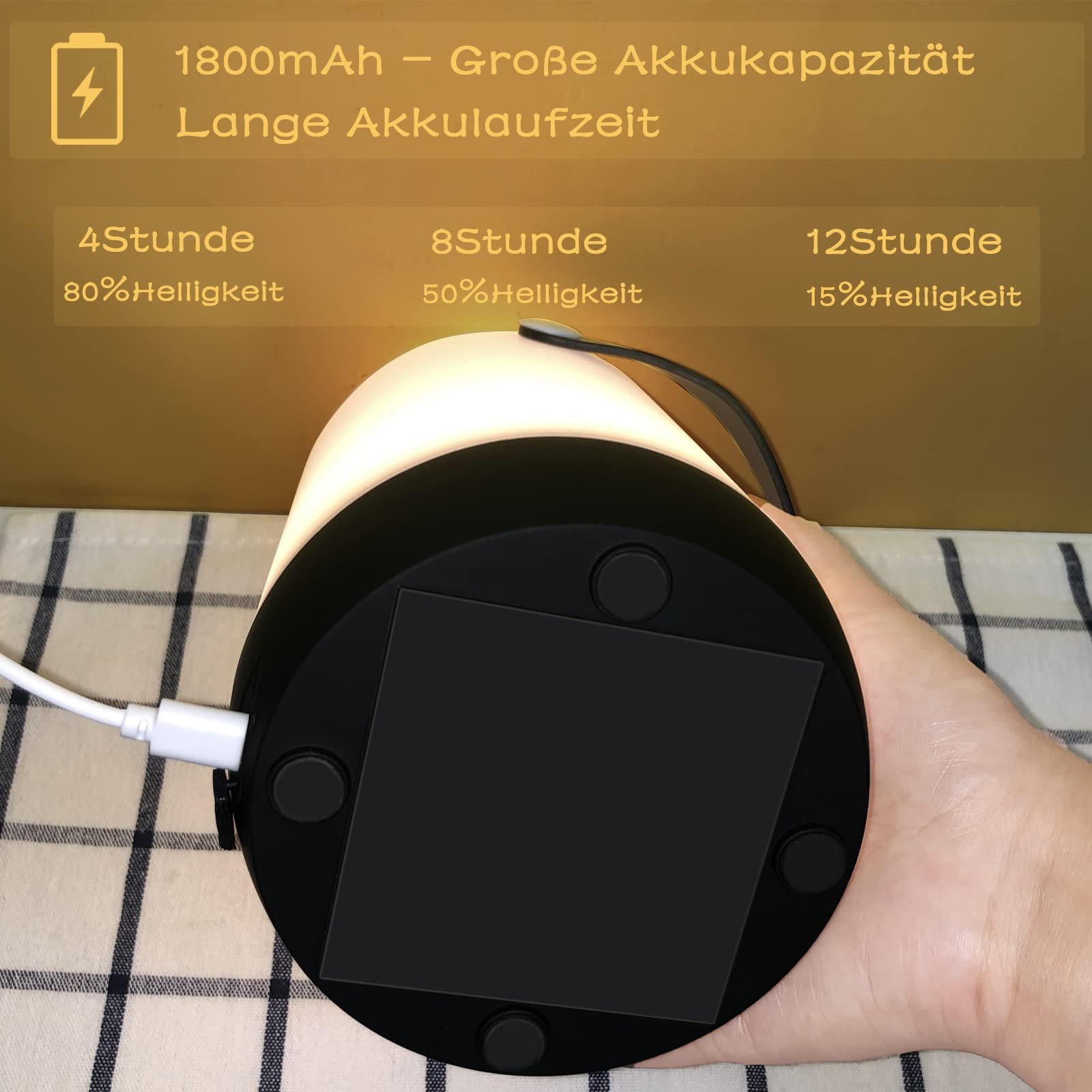 Настільна лампа LED Портативна Акумуляторна Сенсорна USB для тераси Біла, фото №4