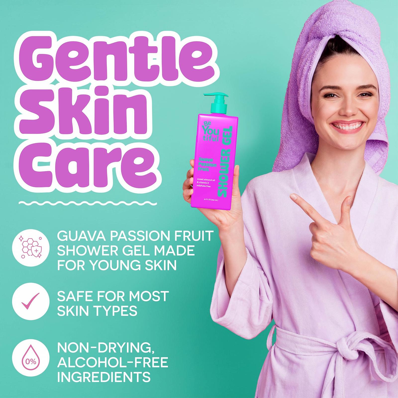 Гель для душу Beyoutiful Anim зволожувальний та підлітків відлущувальний з маракуєю та гуавою для чутливої шкіри з акне Cruelty Free, 1 шт., фото №2