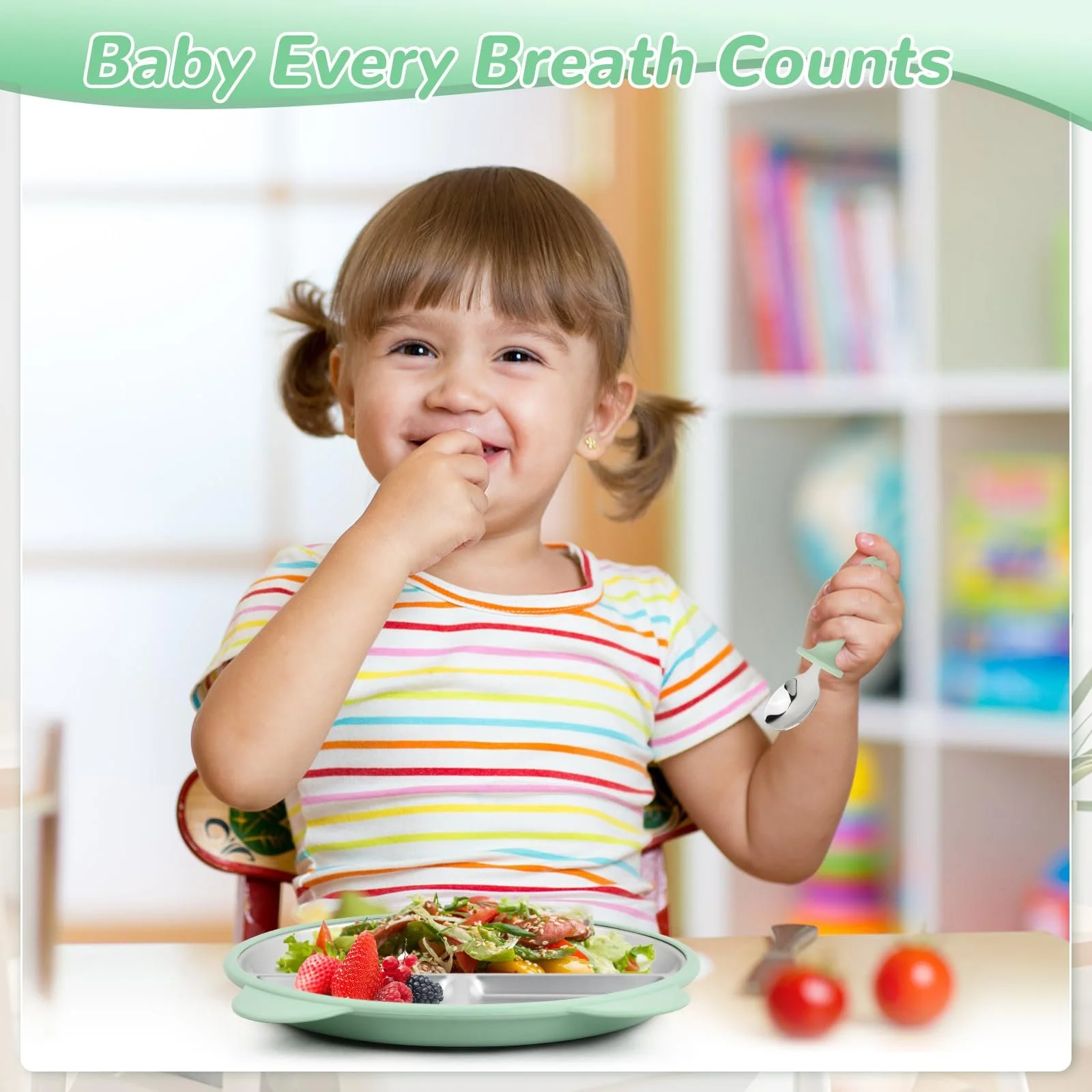 Набір дитячого посуду з нержавіючої сталі (2 шт) з присоскою, тарілки, ложки, виделки зі знімним силіконовим чохлом для дітей, фото №7 Набір дитячого посуду з нержавіючої сталі (2 шт) з присоскою, тарілки, ложки, виделки зі знімним силіконовим чохлом для дітей, фото №7