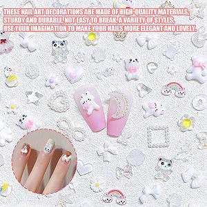 3D Подвески для ногтей 200 шт, Разные стили Бантики Сердца Камни для ногтей Милые мишки Цветы Бабочки Смола украшения для ногтей для дизайна ногтей DIY поделки synthetic.ua - Фото 1