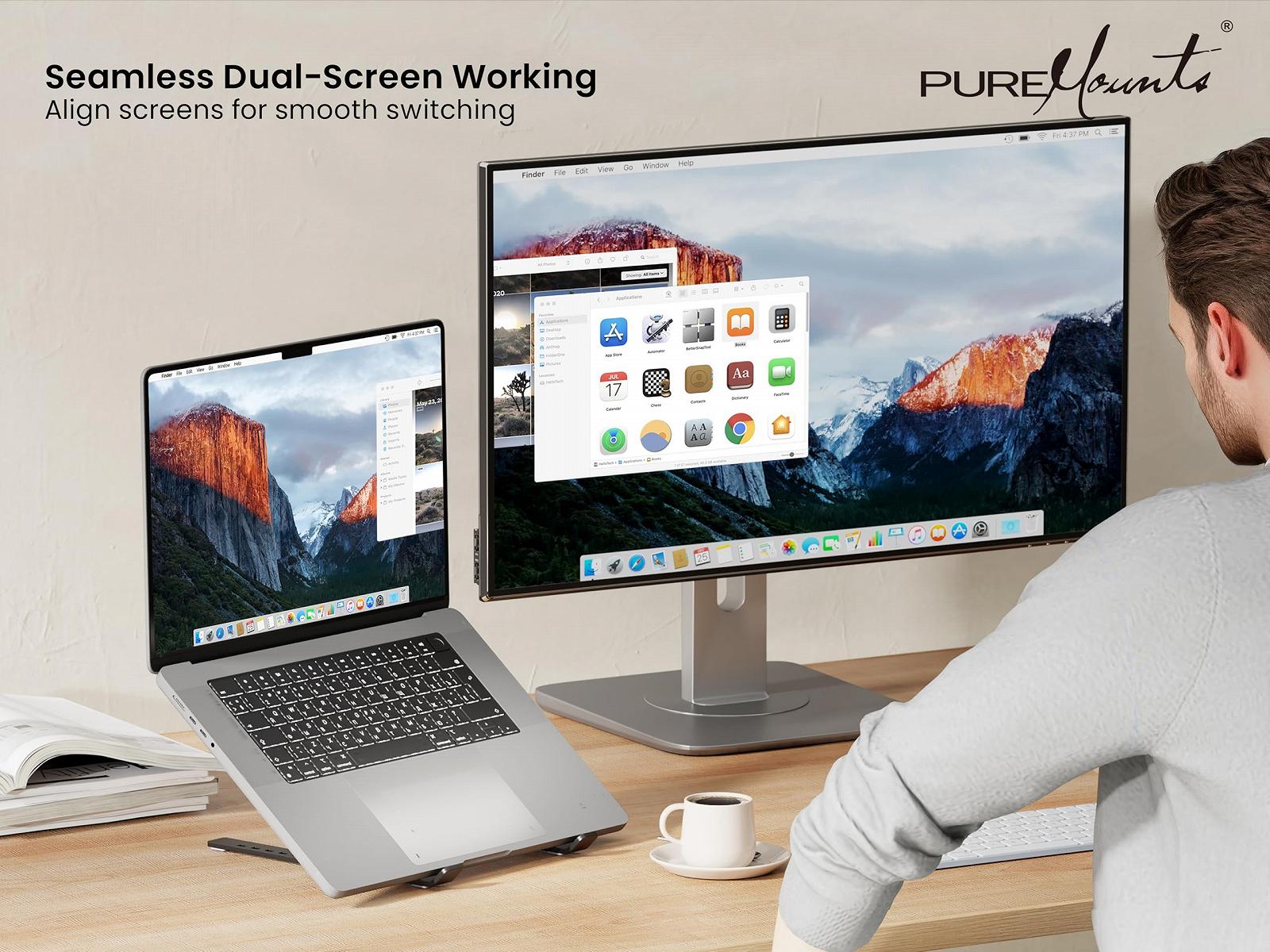 Підставка для ноутбука PureMounts, регульована по висоті, складна та ергономічна, 7 регульованих кутів огляду, алюмінієва, фото №3