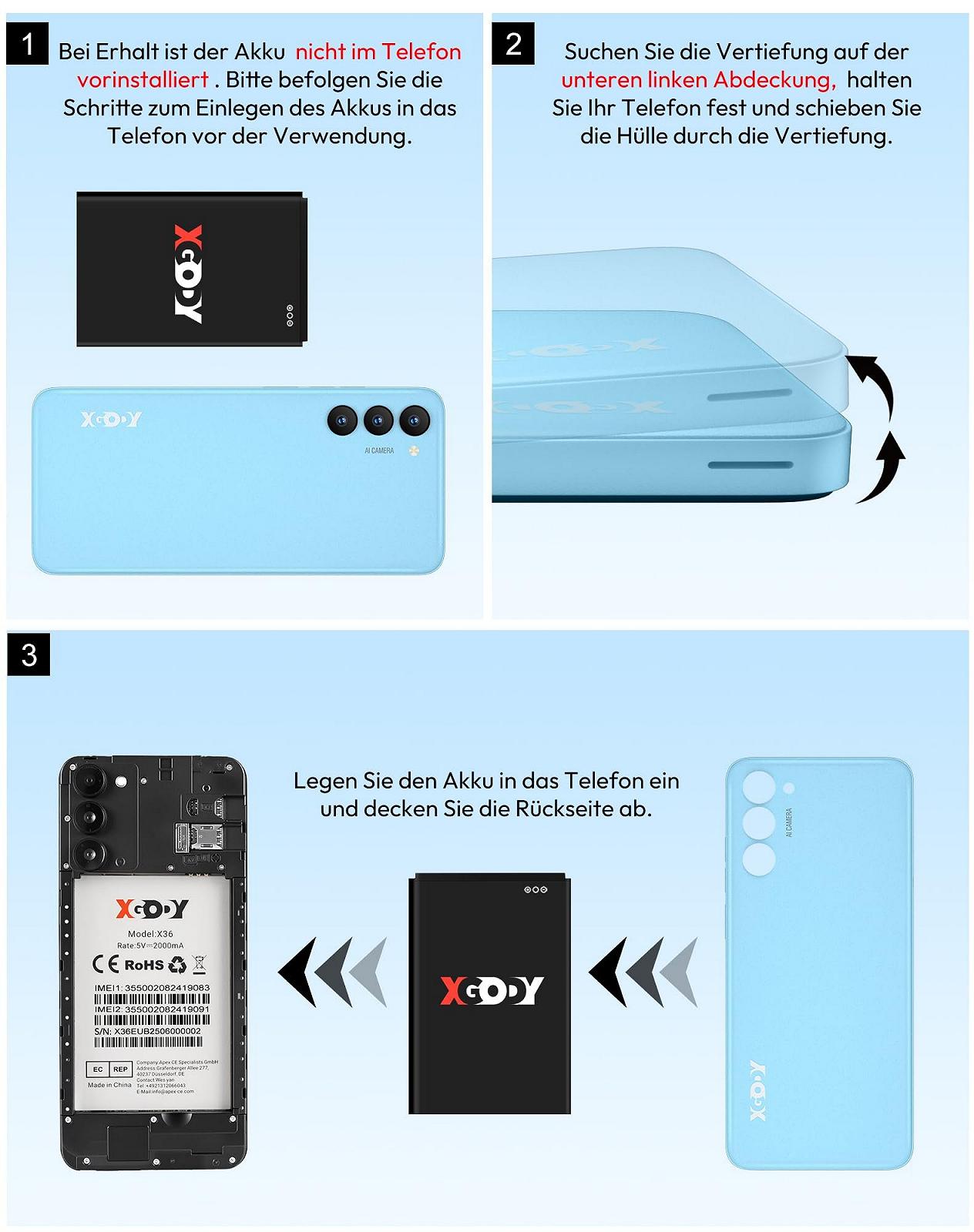 Смартфон XGODY X36 Android 15 Go 7GB/32GB 4200 мАч 13 MP + 5 MP Blue, фото №9