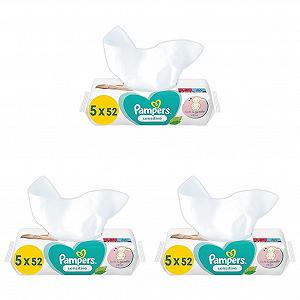 Детские салфетки Pampers Sensitive, 260 шт. (5 x 52), без запаха, для нежного и мягкого очищения (упаковка из 3 шт.) - Фото 1