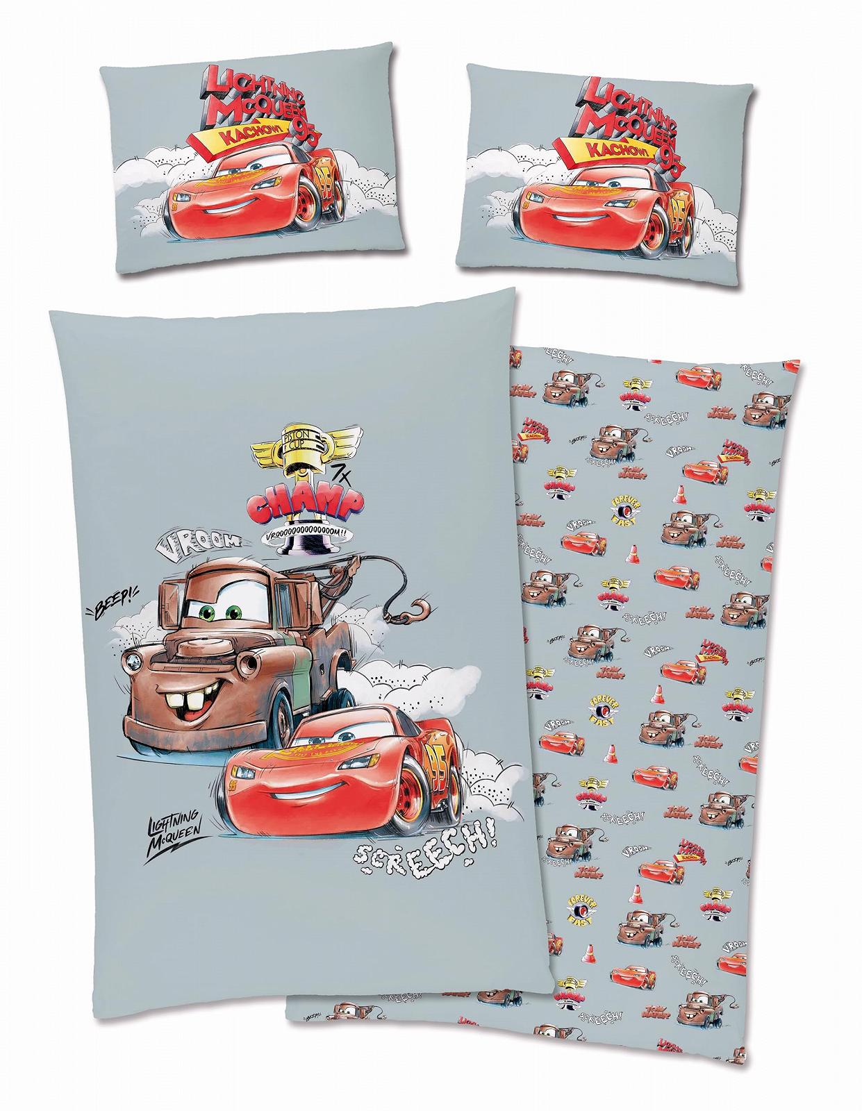 Постільна білизна Disney Cars 40 x 60 см + 100 x 135 см, 100% бавовна, з блискавкою, фото №1