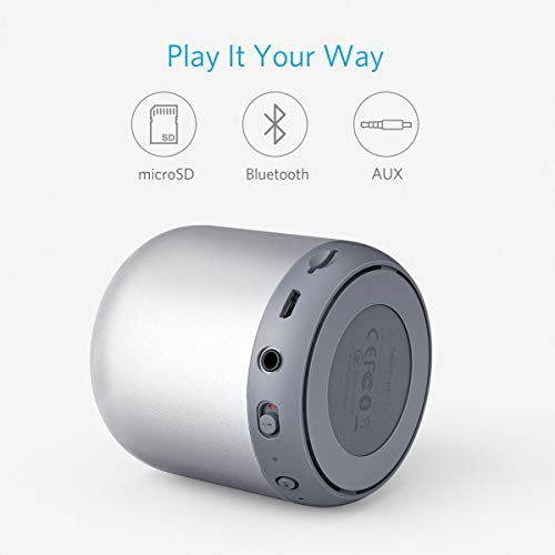 Колонка Anker SoundCore Mini Bluetooth, компактная колонка с 15 часами воспроизведения, 20 метров дальность Bluetooth, FM-радио и интенсивный бас серебристый (восстановленный), фото №4