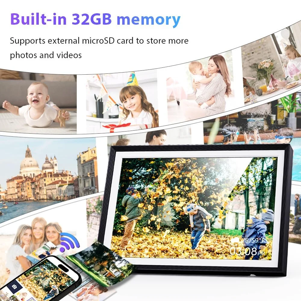 Цифровая фоторамка 10.1 дюйма WiFi 32 GB 1280 x 800 IPS Сенсорный экран Черная, фото №8