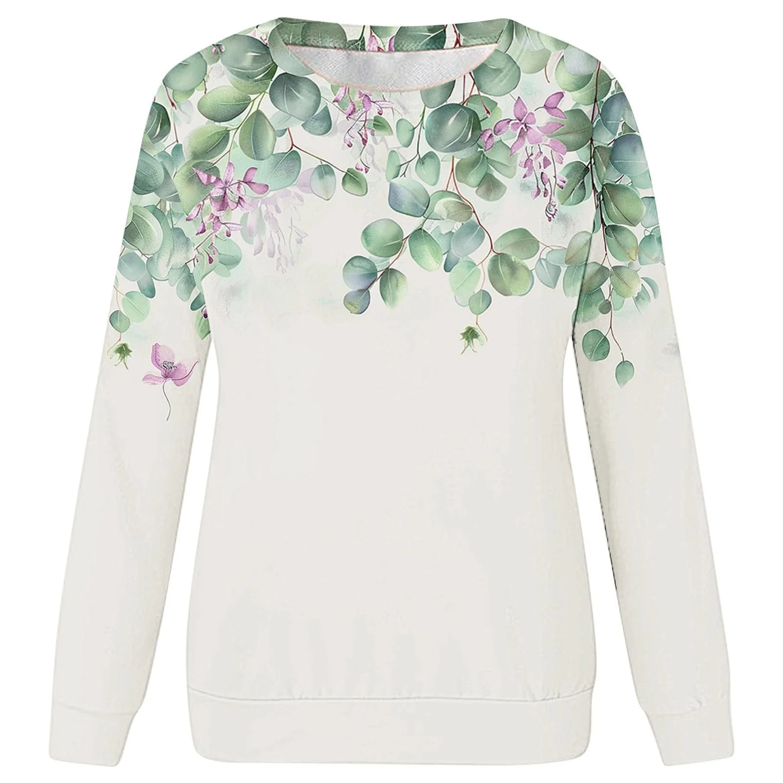Женский Свитер Komiseup Однотонный Oversized Круглый вырез Длинный рукав с цветочным принтом Свободный Спортивный Без капюшона 25, фото №4