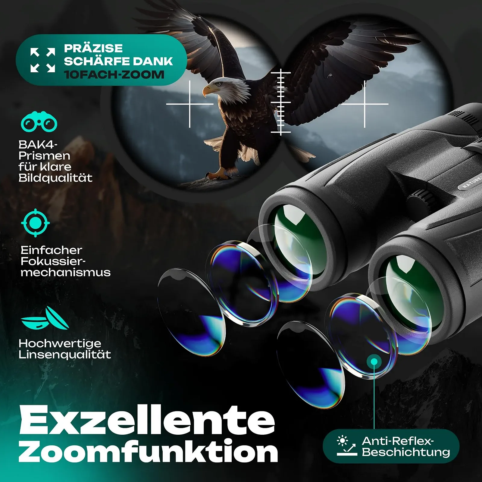 Бінокль NATUREVUE 10x42 IPX6 BAK4 FMC 700 г, фото №2