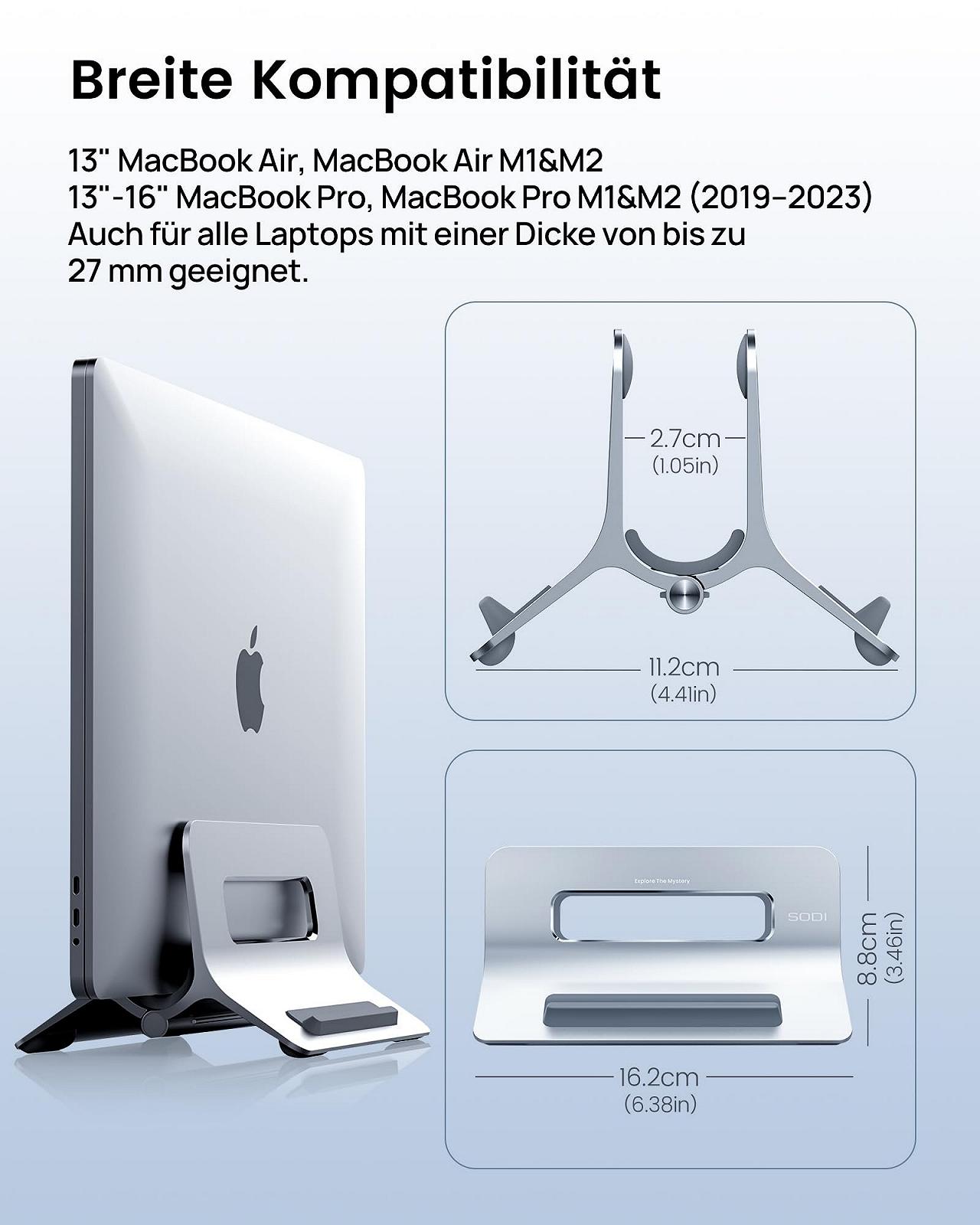 Подставка для ноутбука SODI, вертикальная подставка для MacBook Air, MacBook Pro, iPad, iPhone, регулируемая подставка для MacBook, серебристая, фото №3